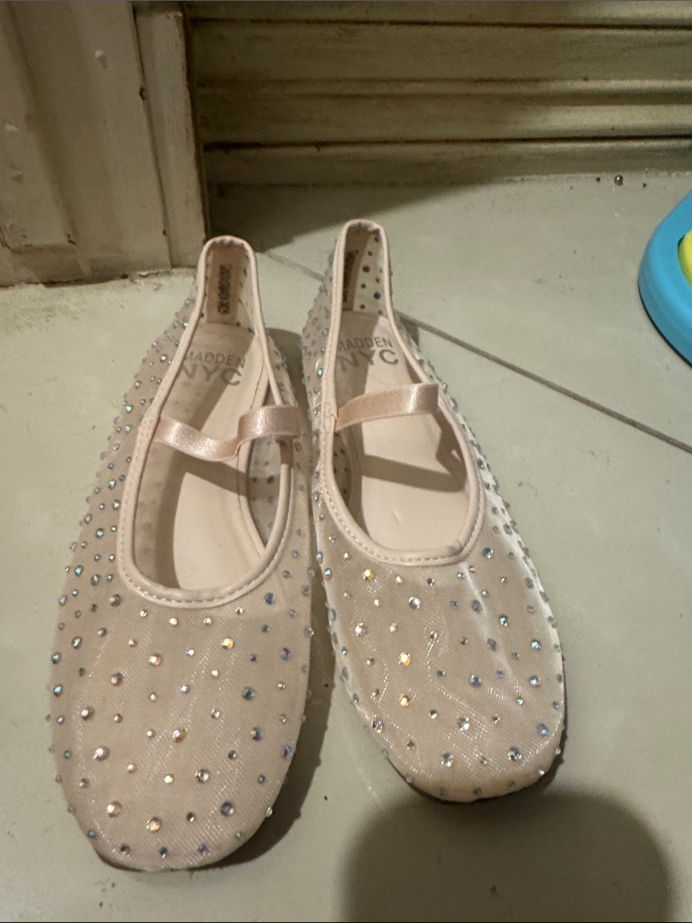 Girls Light Pink Rhinestone Mary Jane Flats - Picture 1 of 2